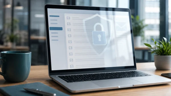 Posta elettronica aziendale consultata da laptop su scrivania